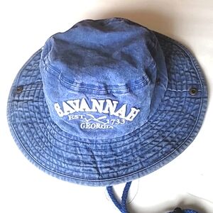 Hat Denim Embroidered Bucket with tie  Savanah Georgia EST 1733 Hat SZ SM